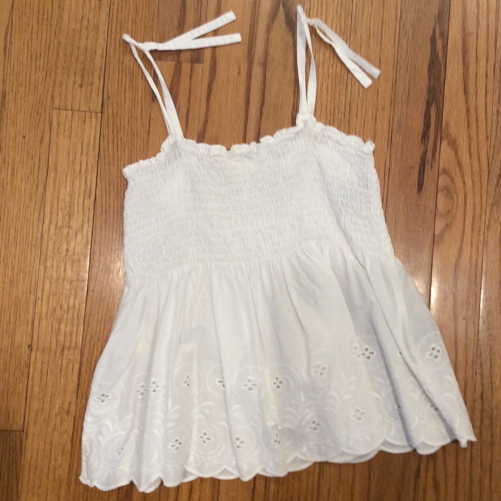 Mini Boden  Smocked Eyelet Spaghetti Strap Top